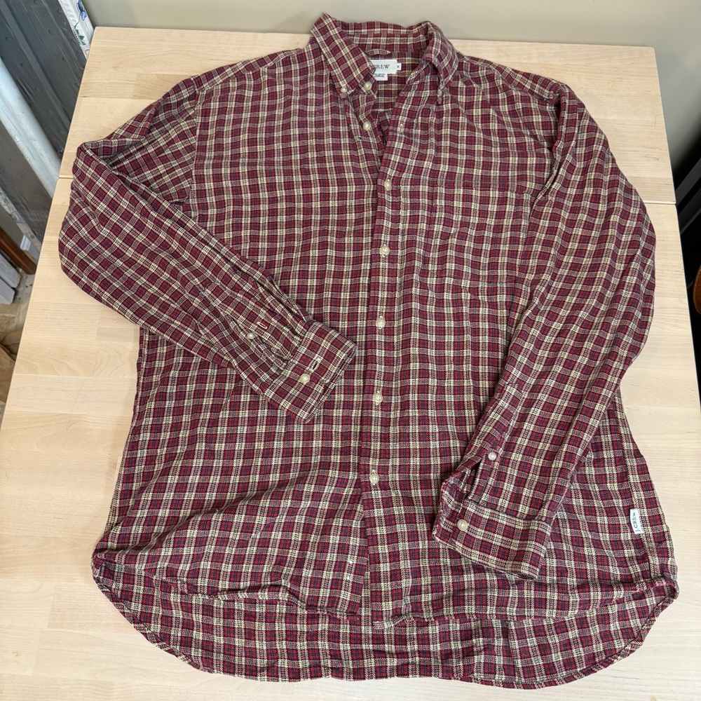 J. Crew Burgundy and Cream Plaid Men's‎ Shirt